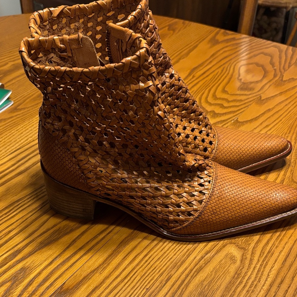 Free People Woven Leather Ankle Boots - Brown